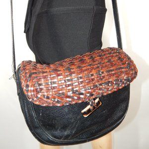 Greta Vintage Woven Black Leather Cross-body Shoul
